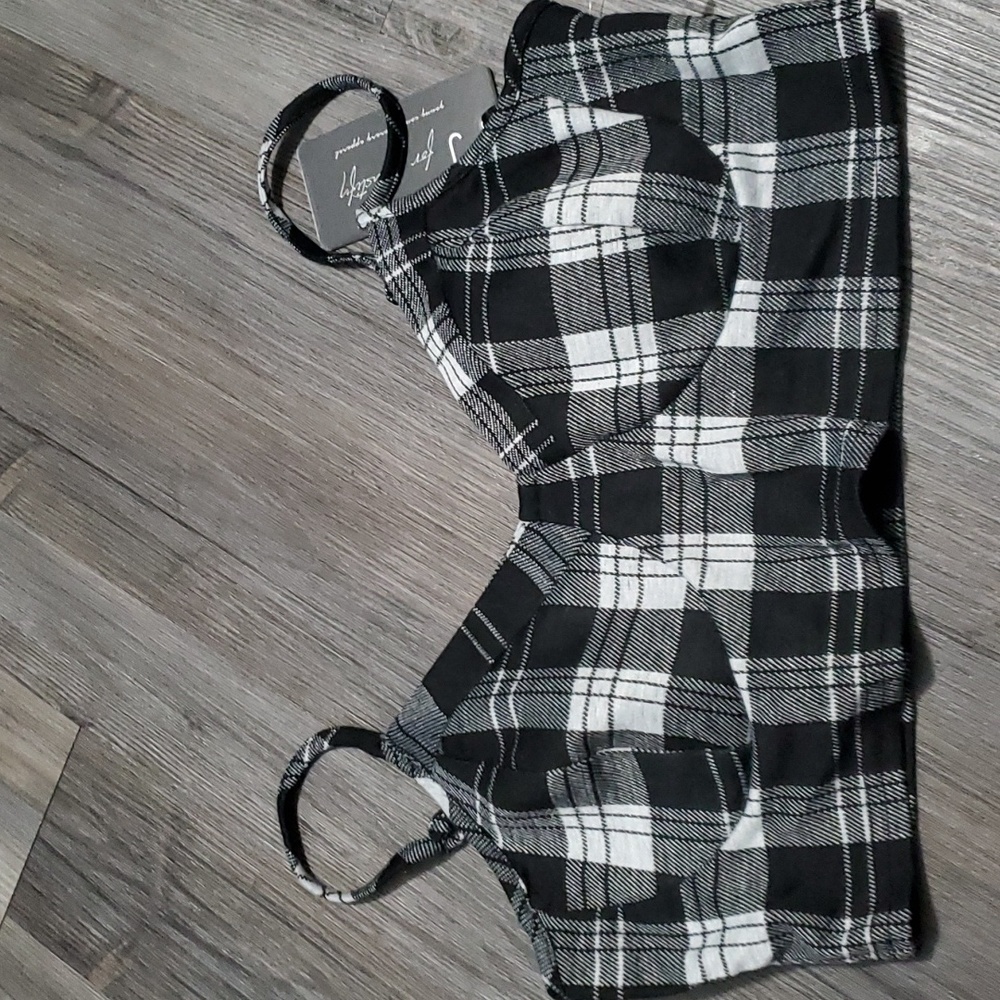 New! Black and White Plaid Crop Top strappy